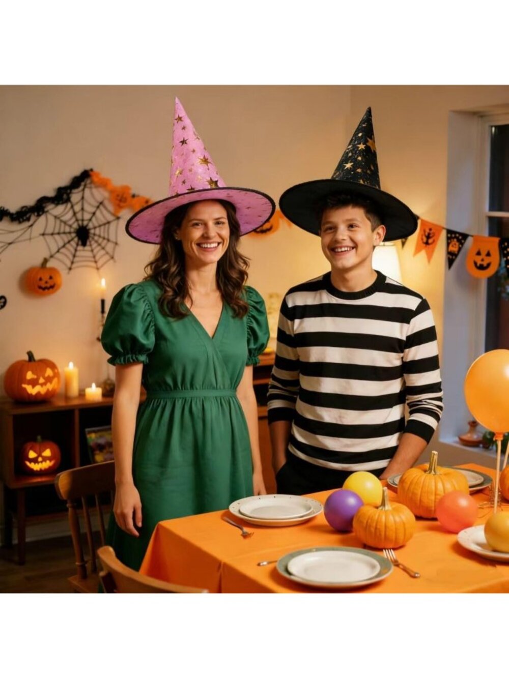 Halloween Mixed Colors 4pcs Witch Hat Mystical Star Print Hats for Decoration - Picture 3 of 7